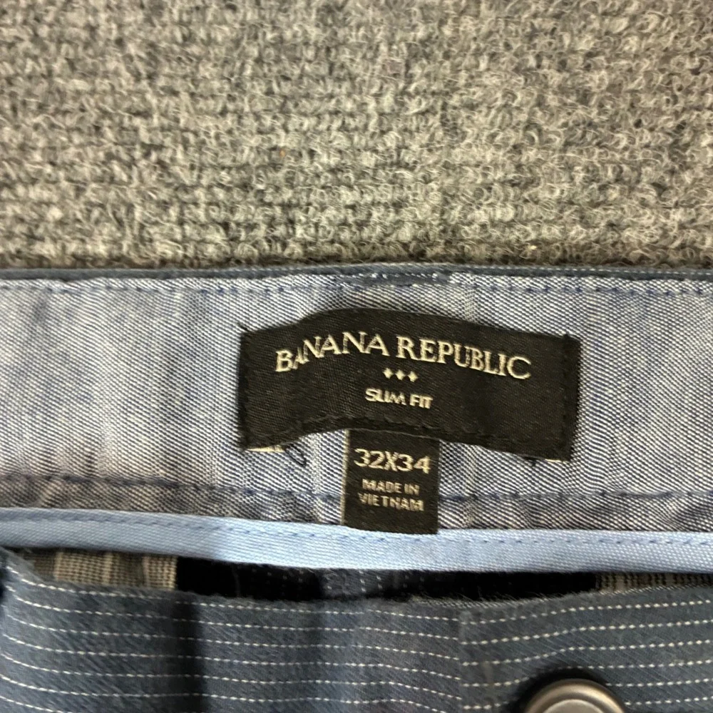 Banana Republic Mens Size 32x34 Slim Fit Chino Pants Blue White Micro Stripe